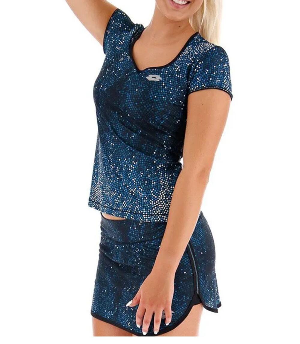 Lotto Women's Space Print Tennis Activewear Shirt (XL) and Skort (L) Blue/Black